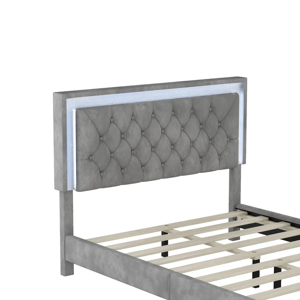 Full Size Upholstered Bed Frame with Luxo Nation  Modern Velvet Platform Bed with Tufted Headboard